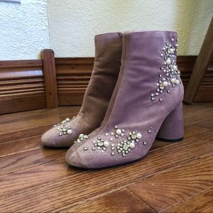 Plum Boots with Pearls